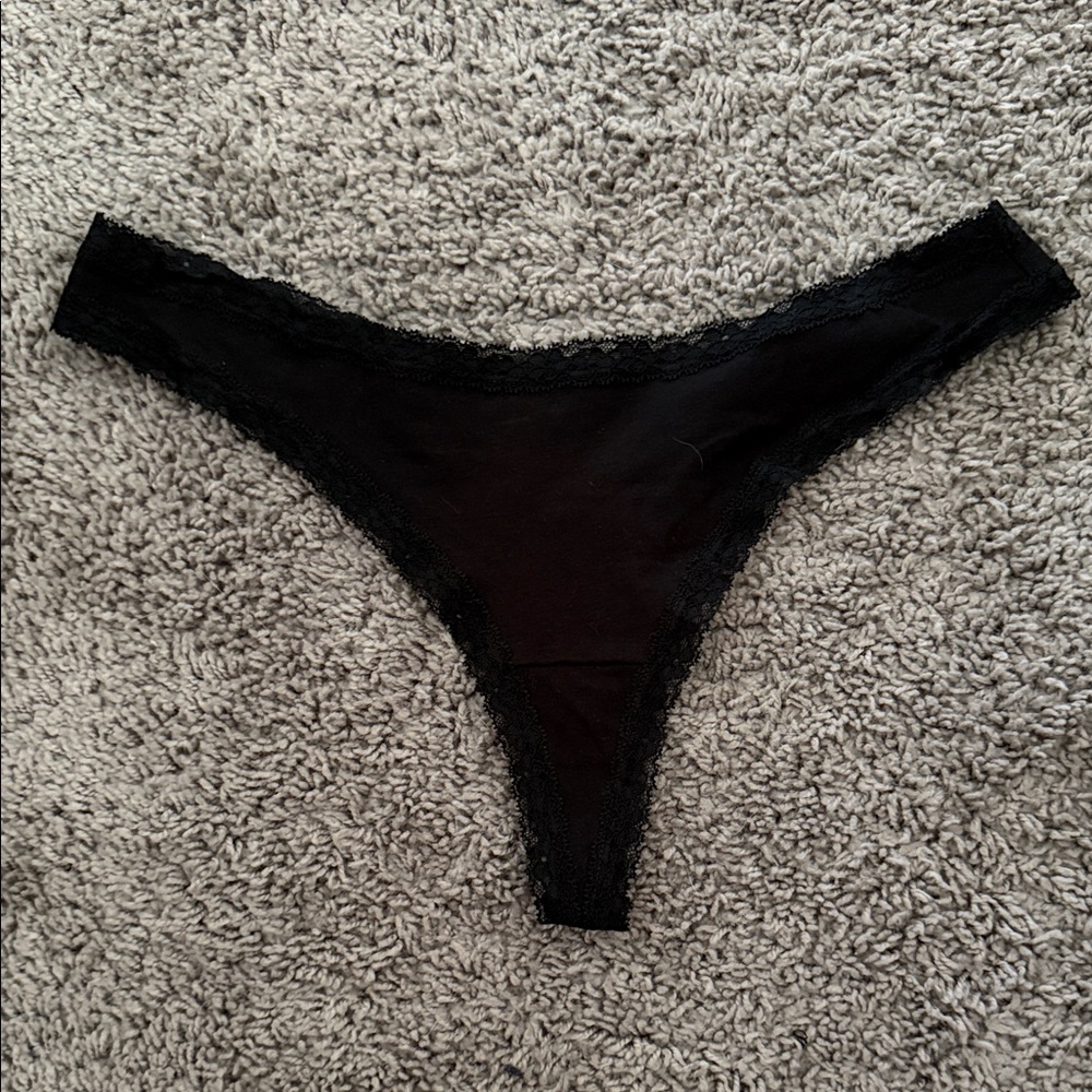 Black Lace Trim Thong